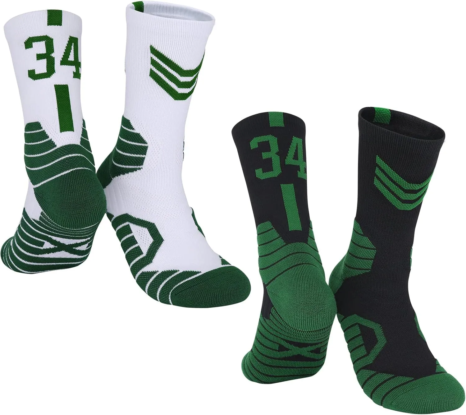 2-Pairs Basketball-Socks-for-Men & Boys, Basketball Team Lucky Number Sports-Star-Socks for Child & Adult