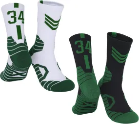 2-Pairs Basketball-Socks-for-Men & Boys, Basketball Team Lucky Number Sports-Star-Socks for Child & Adult