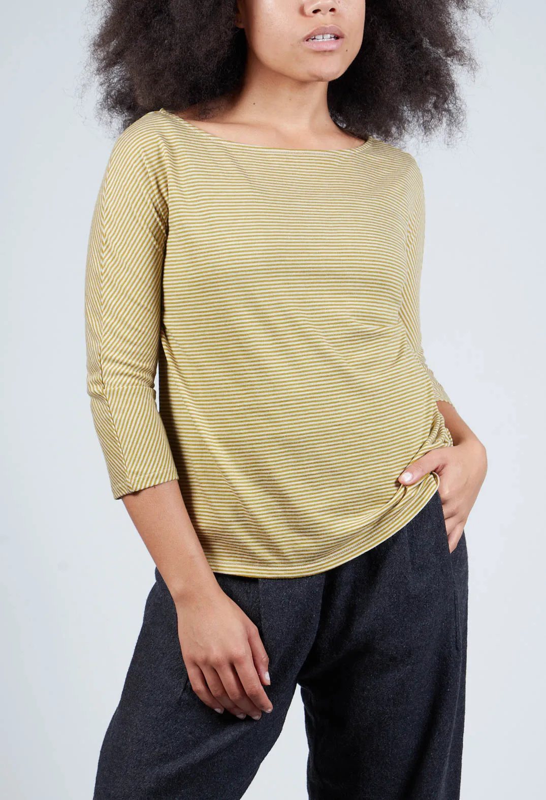 3/4 Sleeve Striped T-Shirt in Canapa Orca