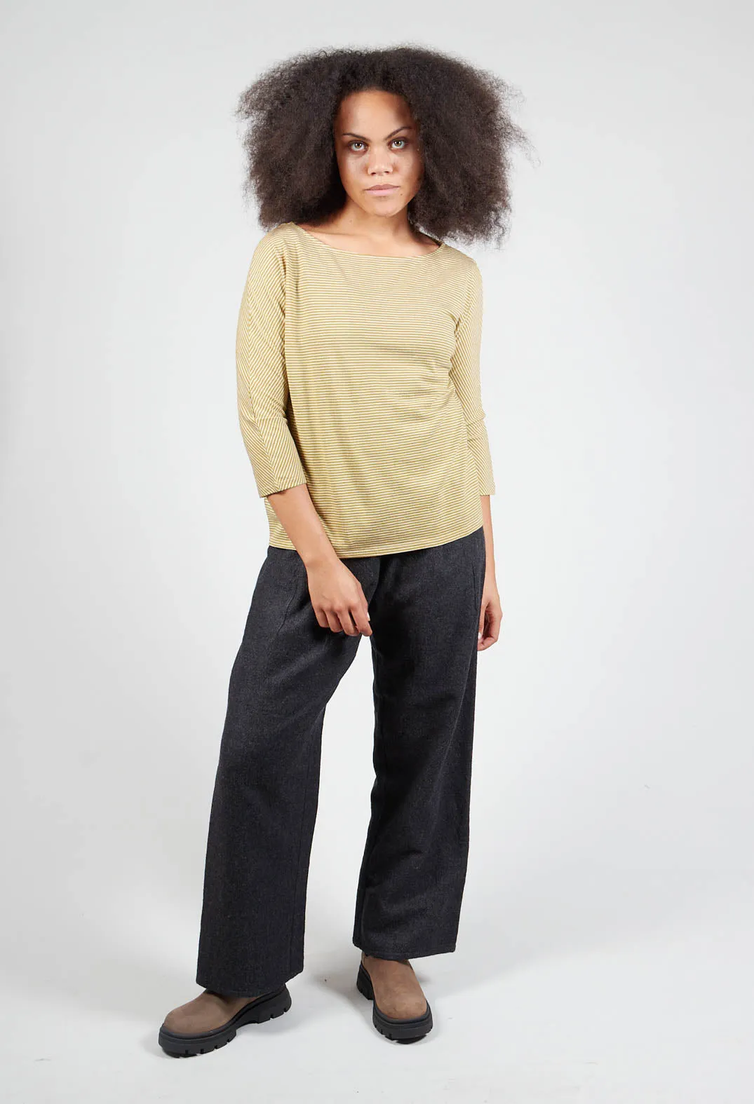 3/4 Sleeve Striped T-Shirt in Canapa Orca