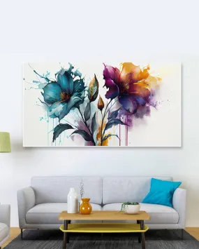 Abstract Multicolor Flowers Art Print Wall Painting  | 24 x 12 inches , 36 x 18 inches & 48 x 24 inches