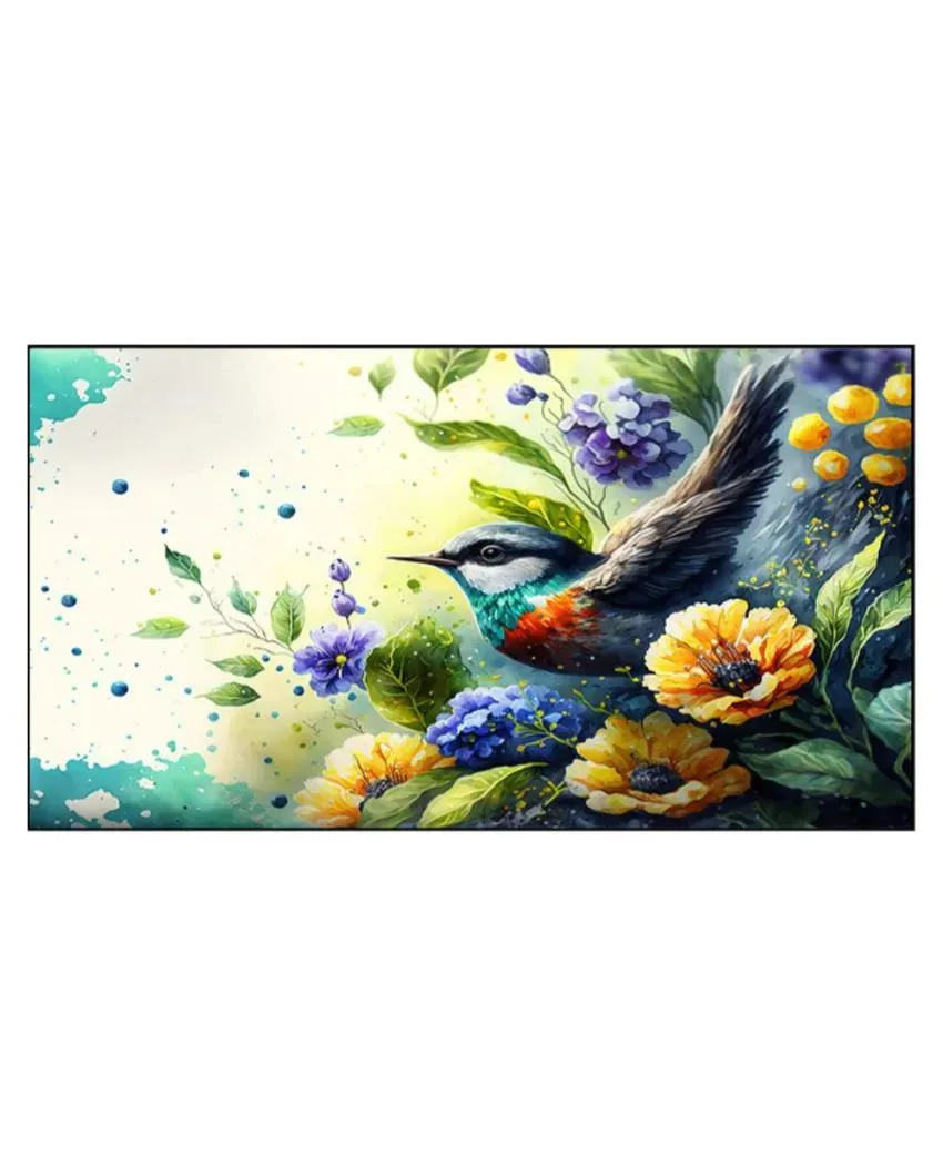 Adorable Bird with Flowers Illustration Floating Frame Wall Art Painting | 24 x 12 inches , 36 x 18 inches & 48 x 24 inches