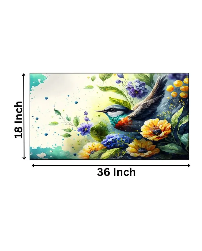 Adorable Bird with Flowers Illustration Floating Frame Wall Art Painting | 24 x 12 inches , 36 x 18 inches & 48 x 24 inches