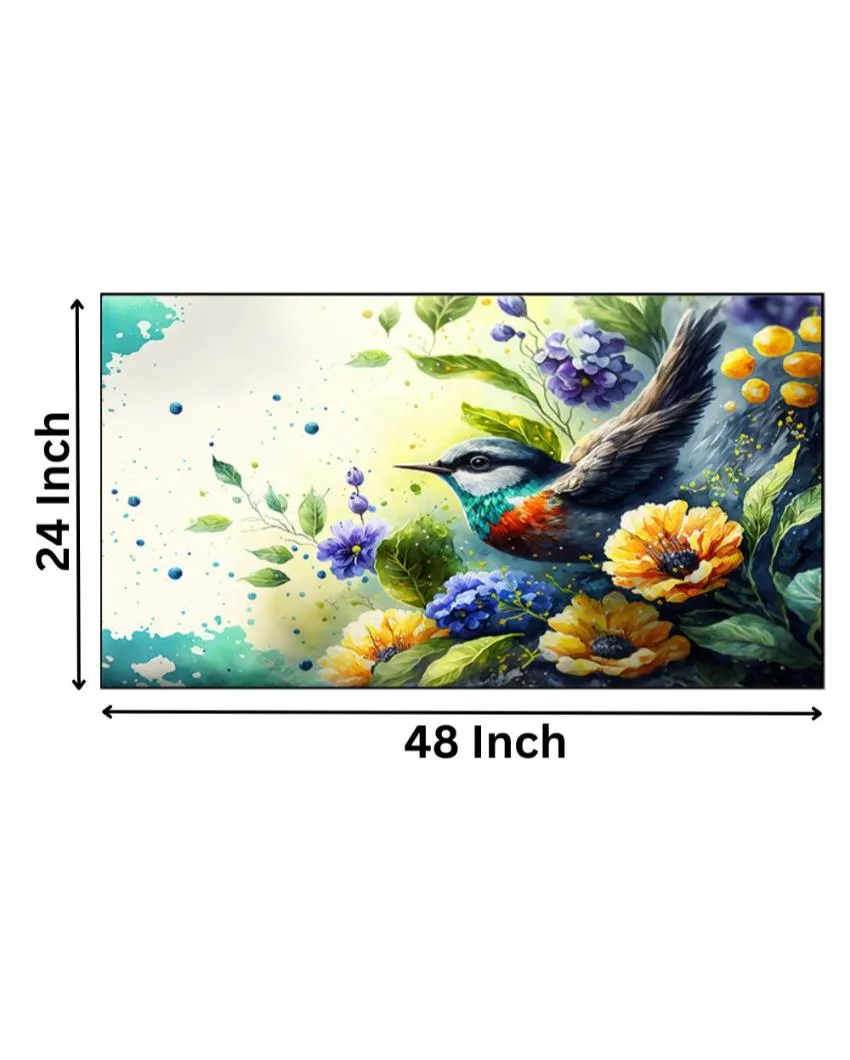 Adorable Bird with Flowers Illustration Floating Frame Wall Art Painting | 24 x 12 inches , 36 x 18 inches & 48 x 24 inches
