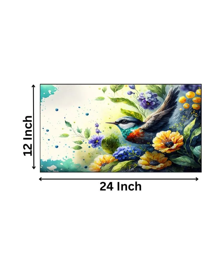 Adorable Bird with Flowers Illustration Floating Frame Wall Art Painting | 24 x 12 inches , 36 x 18 inches & 48 x 24 inches
