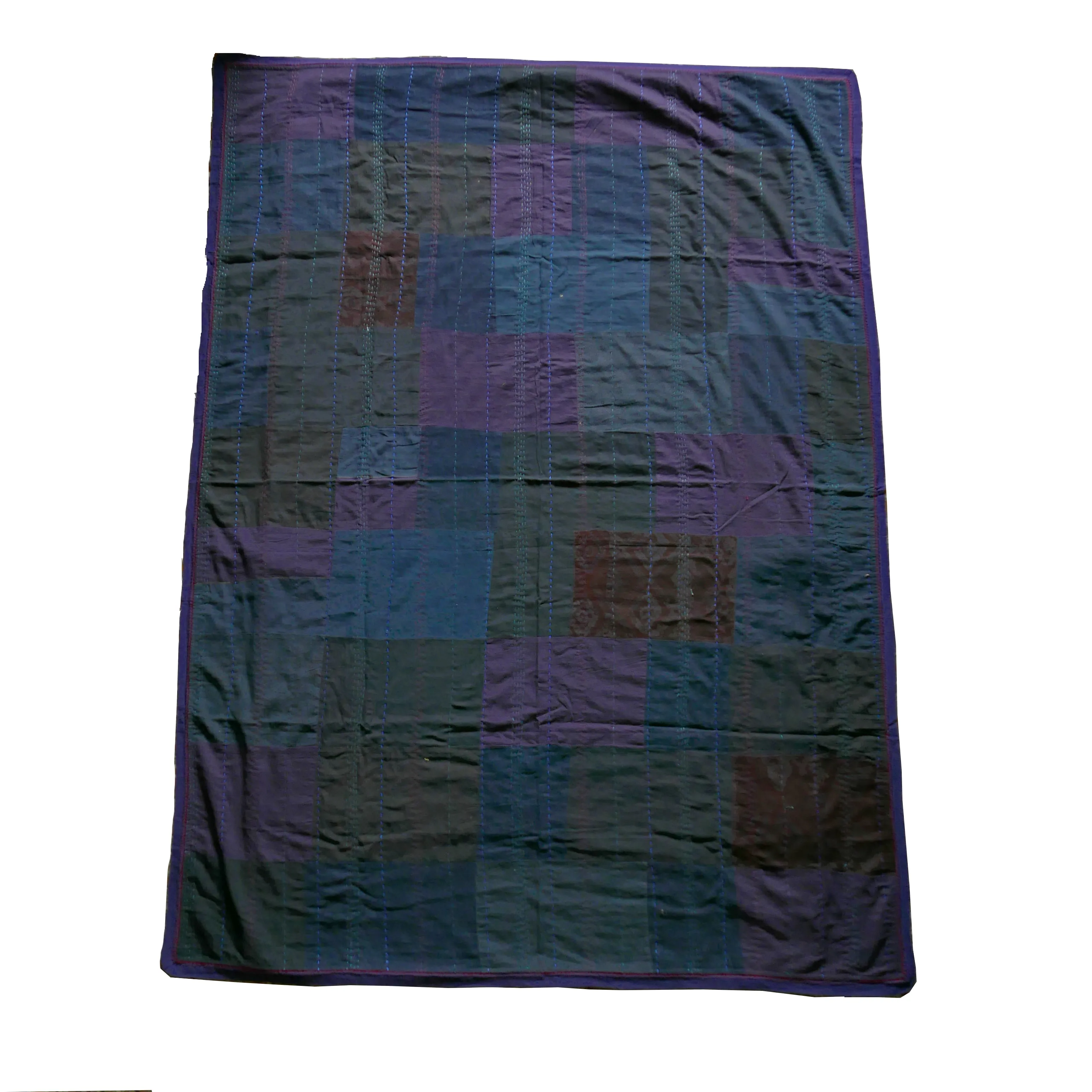 Aubergine Indigo Patch Embroidered Throw / Quilt (MADE TO ORDER)