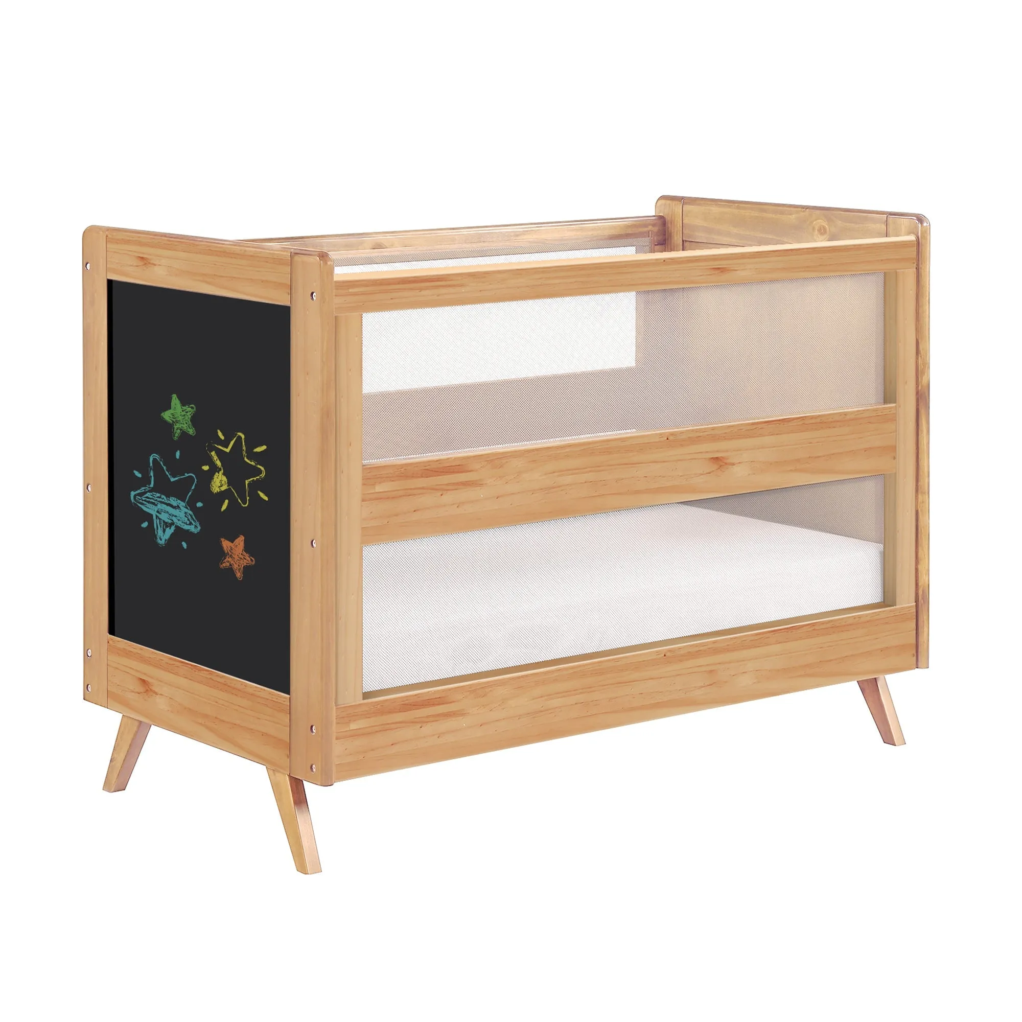 BreathableBaby Mesh 3-in-1 Convertible Crib - Beech   Chalkboard