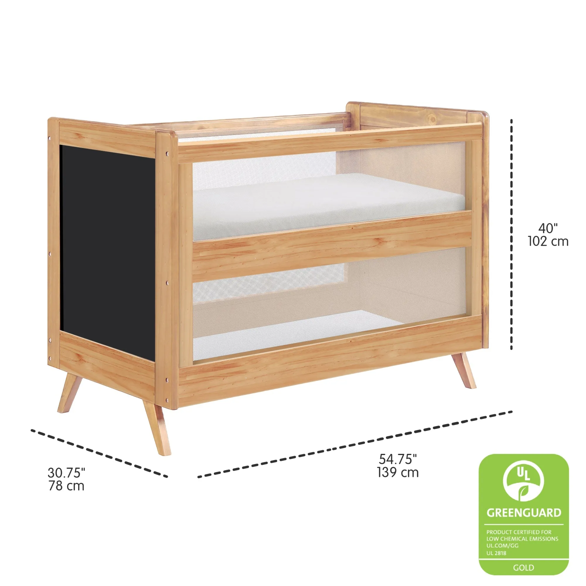 BreathableBaby Mesh 3-in-1 Convertible Crib - Beech   Chalkboard