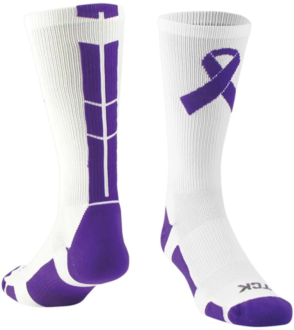 Cancer Awareness Purple Ribbon Crew Socks