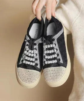 Casual Splicing Flat Feet Shoes Black Breathable Mesh KJ059