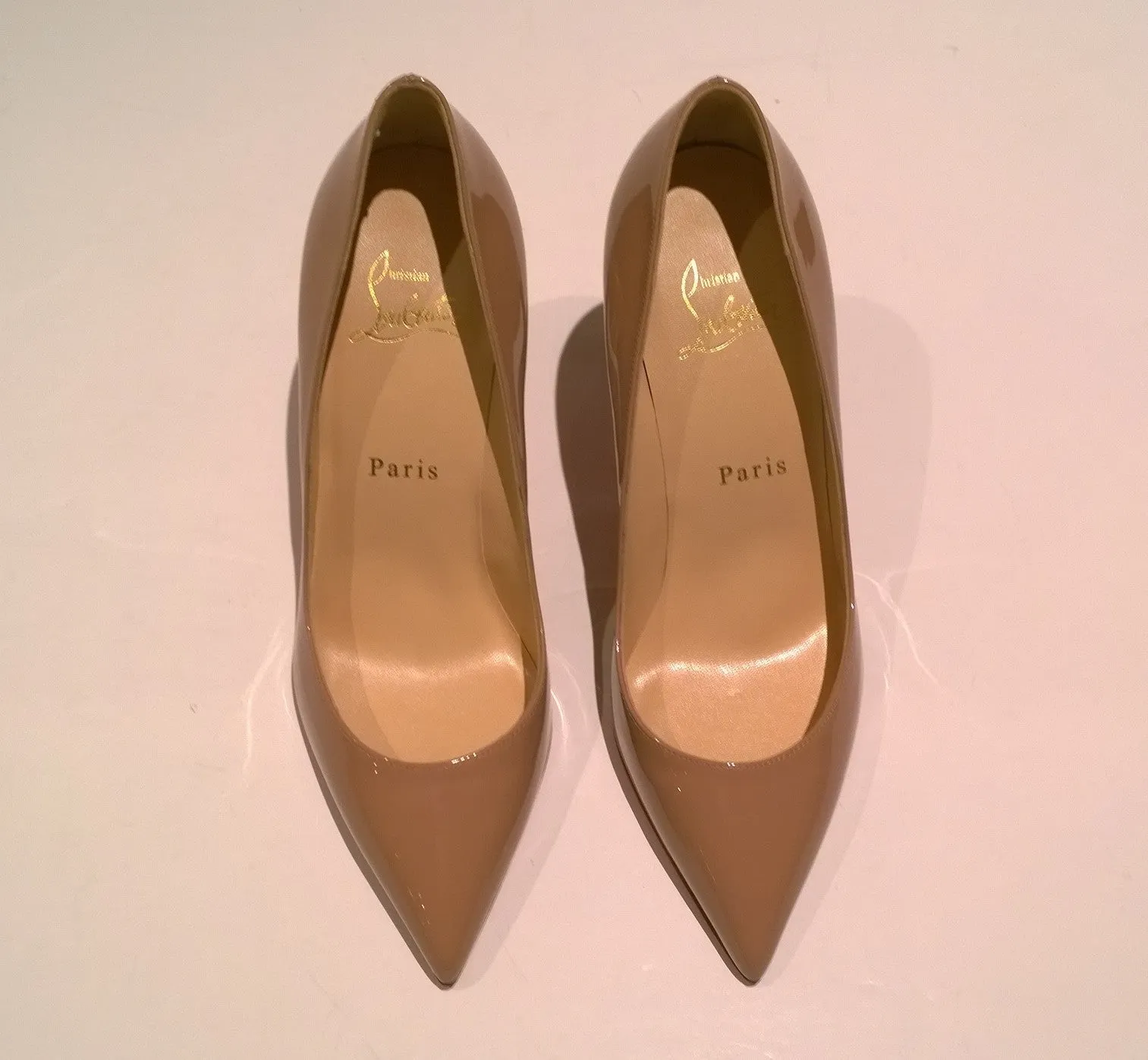 Christian Louboutin Pigalle Nude Patent 85 Beige Heels