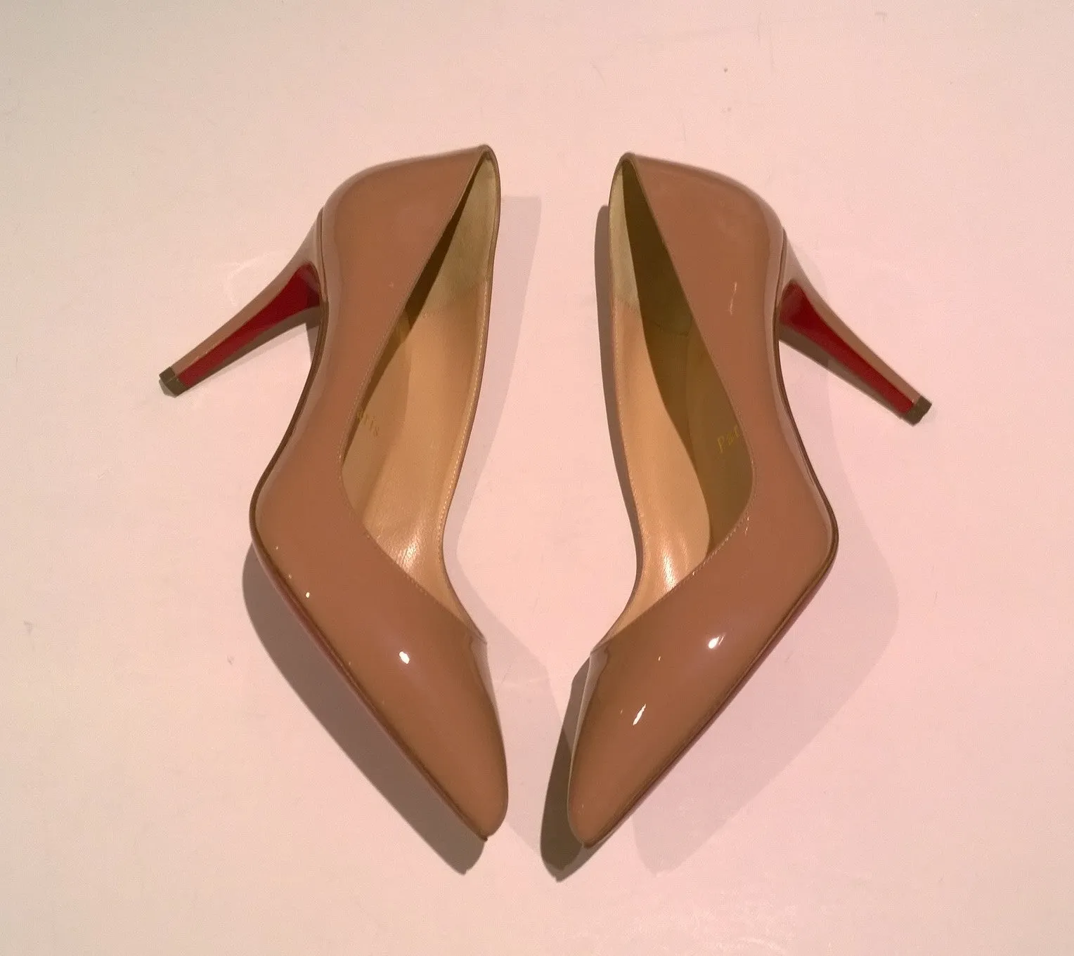 Christian Louboutin Pigalle Nude Patent 85 Beige Heels