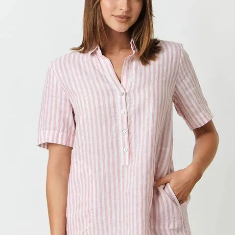 Enveloppe Shirt Dress - Pink Stripe