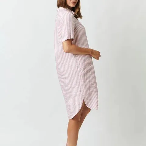 Enveloppe Shirt Dress - Pink Stripe