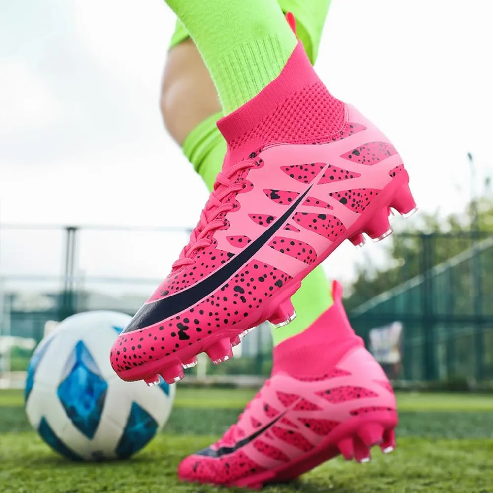 GEXECEUSS High-Top Turf Soccer Boots Breathable Lightweight Youth Professional Soccer Shoes Firm Ground Football Shoes for Indoor Outdoor Competition Training (Womens, Mens)