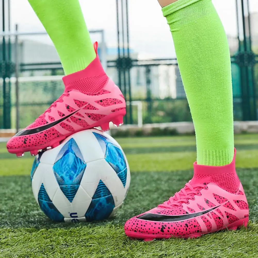 GEXECEUSS High-Top Turf Soccer Boots Breathable Lightweight Youth Professional Soccer Shoes Firm Ground Football Shoes for Indoor Outdoor Competition Training (Womens, Mens)