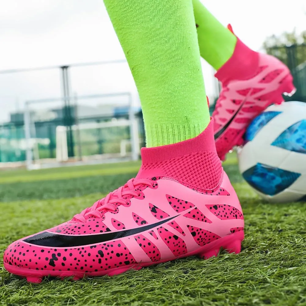 GEXECEUSS High-Top Turf Soccer Boots Breathable Lightweight Youth Professional Soccer Shoes Firm Ground Football Shoes for Indoor Outdoor Competition Training (Womens, Mens)