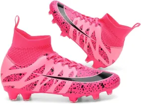 GEXECEUSS High-Top Turf Soccer Boots Breathable Lightweight Youth Professional Soccer Shoes Firm Ground Football Shoes for Indoor Outdoor Competition Training (Womens, Mens)