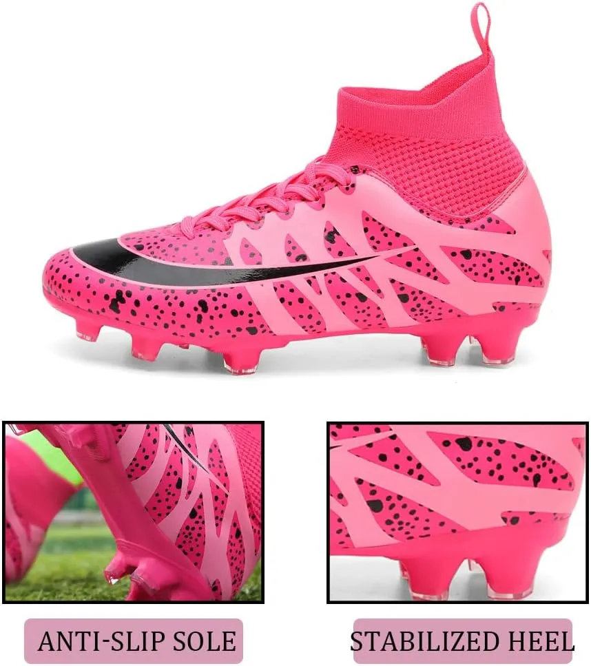 GEXECEUSS High-Top Turf Soccer Boots Breathable Lightweight Youth Professional Soccer Shoes Firm Ground Football Shoes for Indoor Outdoor Competition Training (Womens, Mens)