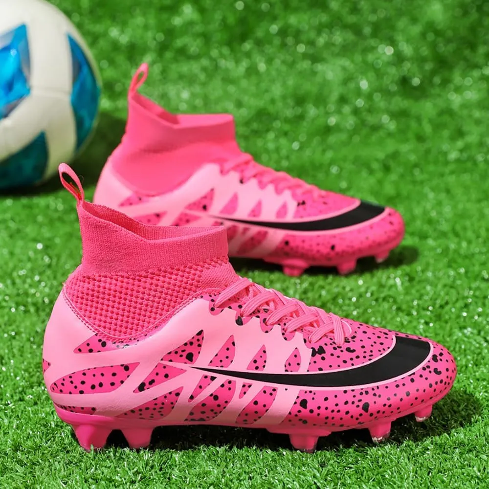 GEXECEUSS High-Top Turf Soccer Boots Breathable Lightweight Youth Professional Soccer Shoes Firm Ground Football Shoes for Indoor Outdoor Competition Training (Womens, Mens)