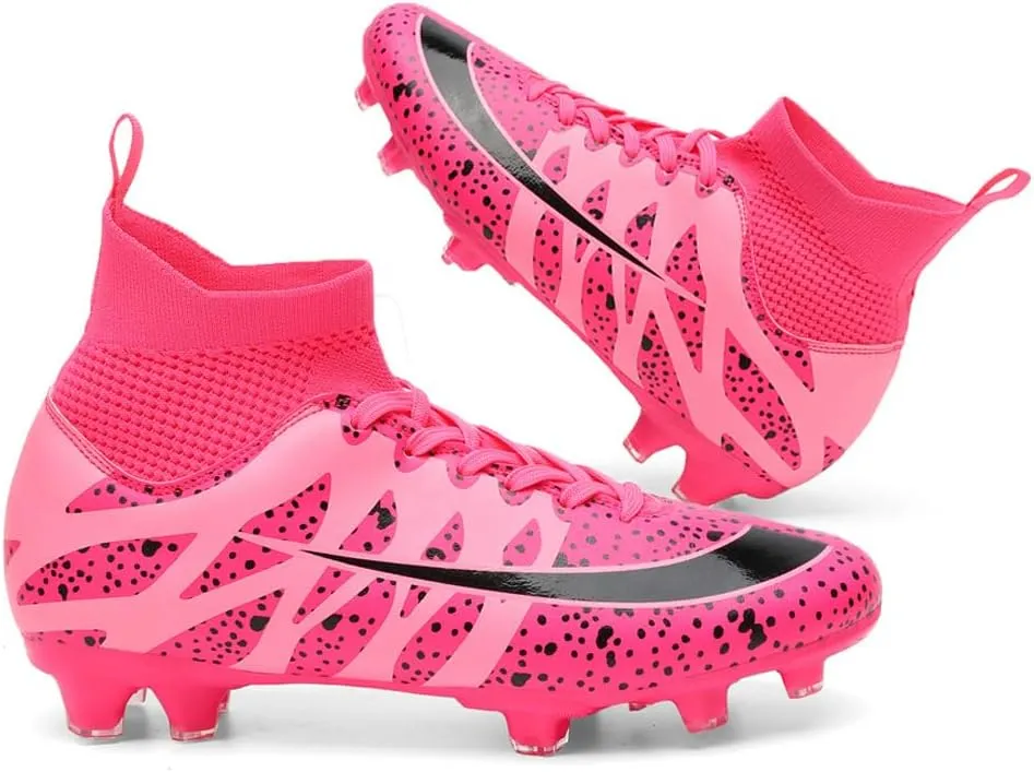 GEXECEUSS High-Top Turf Soccer Boots Breathable Lightweight Youth Professional Soccer Shoes Firm Ground Football Shoes for Indoor Outdoor Competition Training (Womens, Mens)