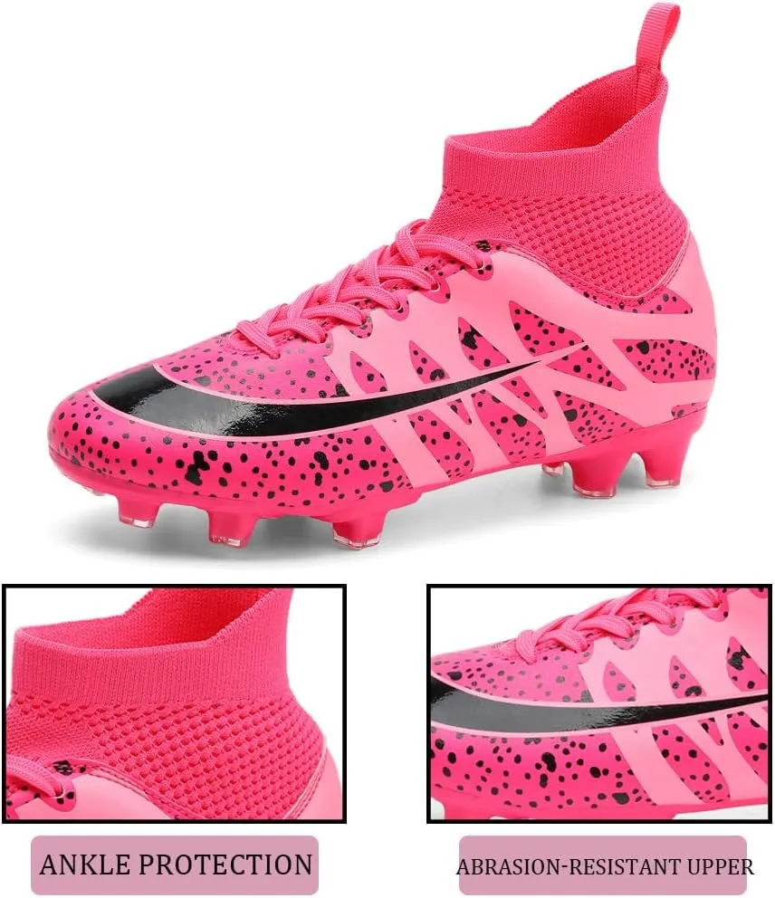 GEXECEUSS High-Top Turf Soccer Boots Breathable Lightweight Youth Professional Soccer Shoes Firm Ground Football Shoes for Indoor Outdoor Competition Training (Womens, Mens)