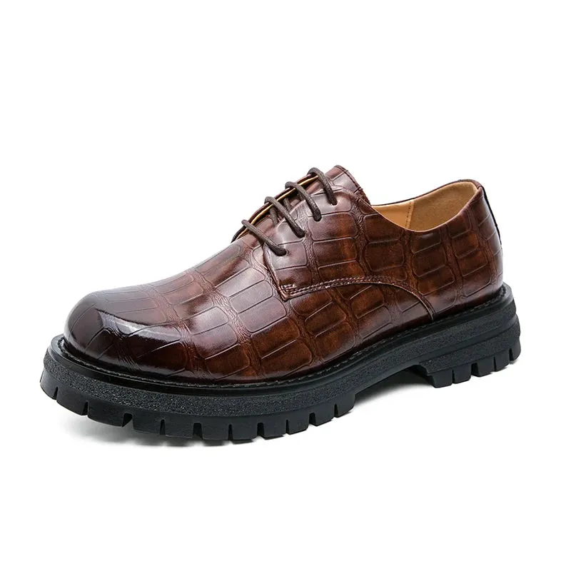 Hnzxzm Grey Thick Soled Men's Leather Shoes Fashionable Minimalist Gentleman Style Leisure Trend Nightclub Party Adult Casual Shoes