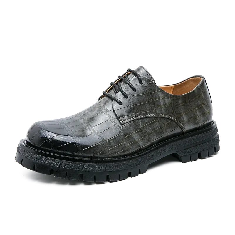 Hnzxzm Grey Thick Soled Men's Leather Shoes Fashionable Minimalist Gentleman Style Leisure Trend Nightclub Party Adult Casual Shoes