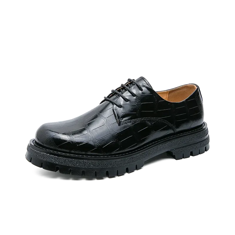 Hnzxzm Grey Thick Soled Men's Leather Shoes Fashionable Minimalist Gentleman Style Leisure Trend Nightclub Party Adult Casual Shoes