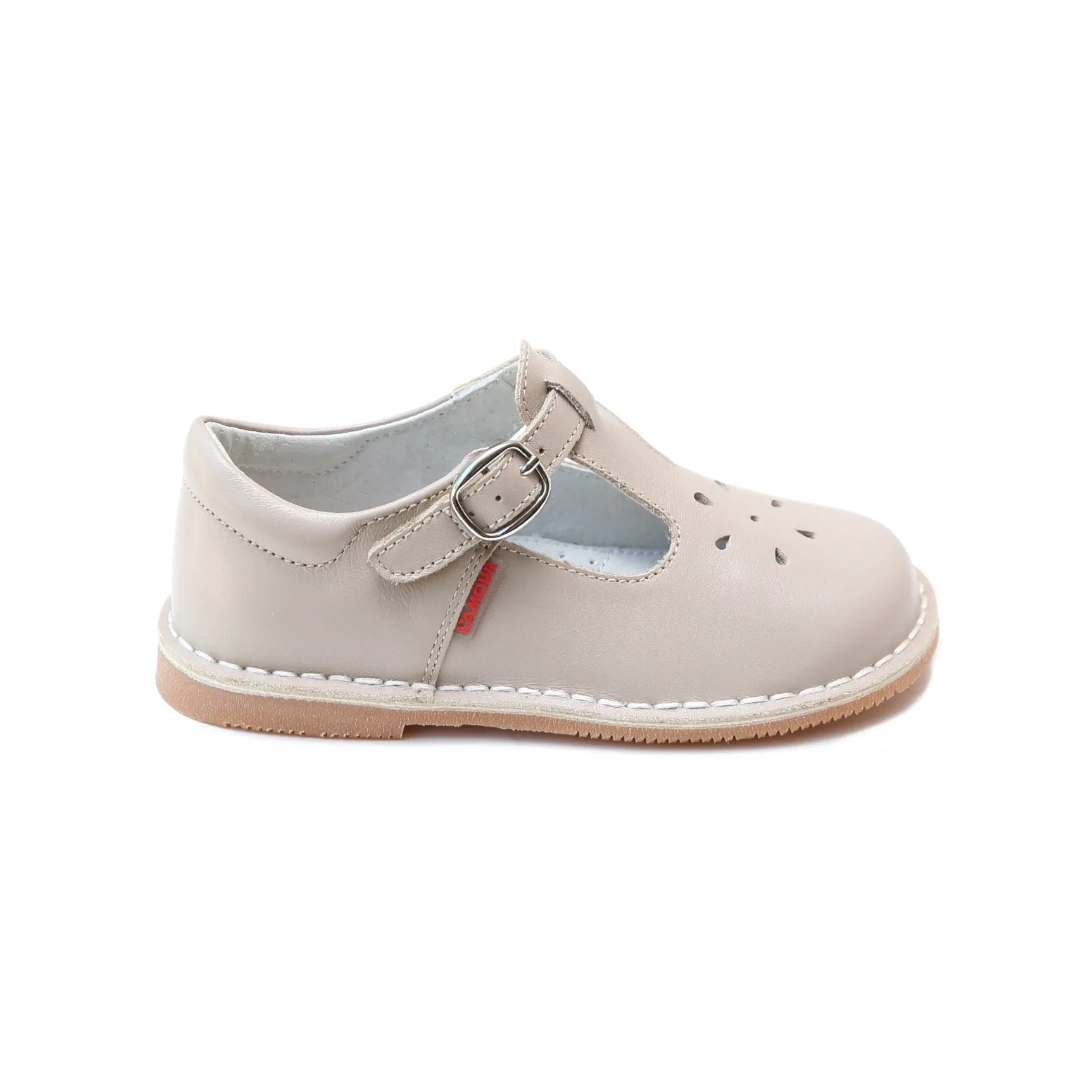 L'amour Joy Classic Leather Stitch Down T-Strap Mary Jane - Almond