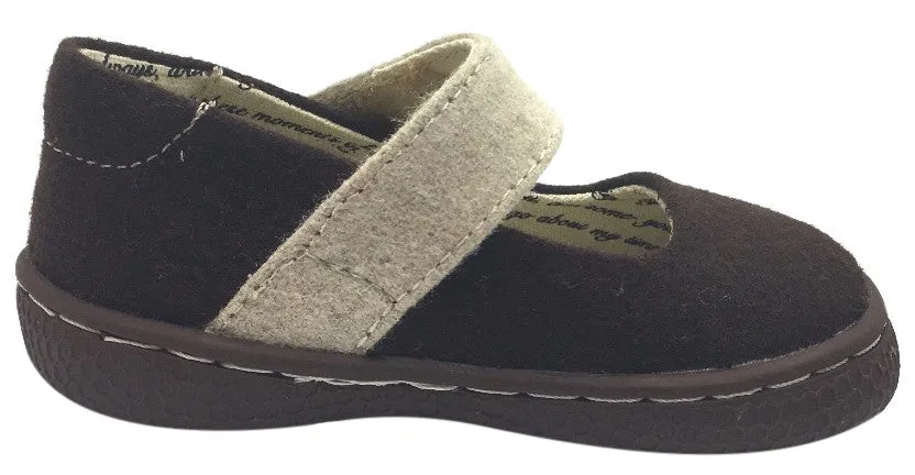 Livie & Luca Girl's Carta II Mocha Natural Textile Mary Jane Shoe with Hook and Loop Closure