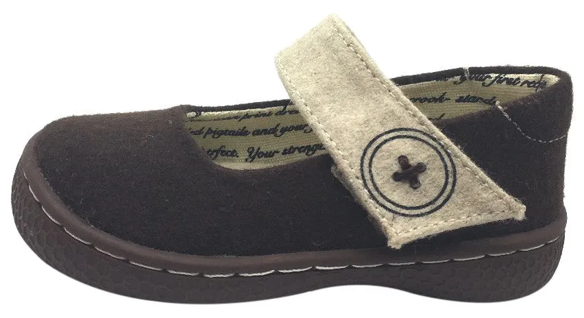 Livie & Luca Girl's Carta II Mocha Natural Textile Mary Jane Shoe with Hook and Loop Closure