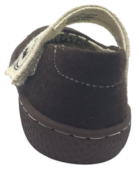 Livie & Luca Girl's Carta II Mocha Natural Textile Mary Jane Shoe with Hook and Loop Closure