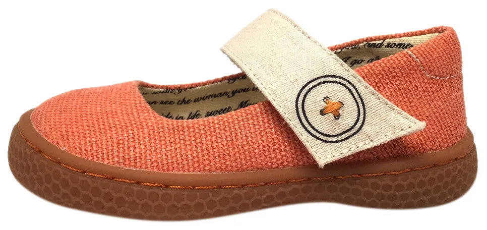Livie & Luca Girl's Carta II Orange Natural Textile Mary Jane Shoe with Hook and Loop Closure