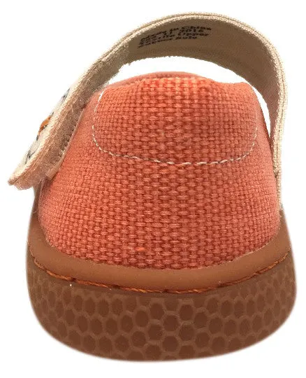 Livie & Luca Girl's Carta II Orange Natural Textile Mary Jane Shoe with Hook and Loop Closure