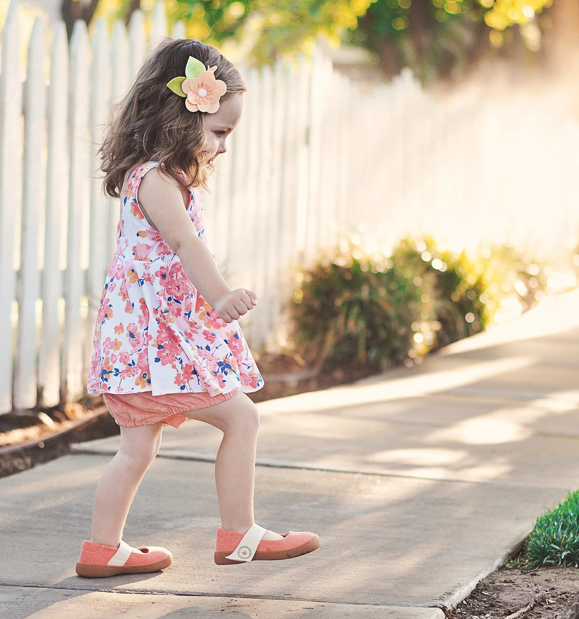 Livie & Luca Girl's Carta II Orange Natural Textile Mary Jane Shoe with Hook and Loop Closure