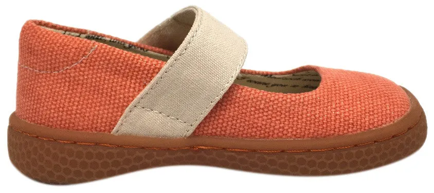 Livie & Luca Girl's Carta II Orange Natural Textile Mary Jane Shoe with Hook and Loop Closure