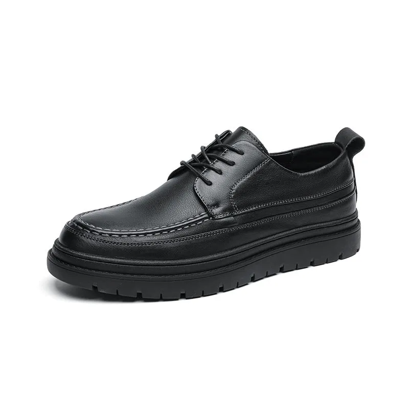 Men Retro Solid Cowhide Thick Soled Casual Shoes