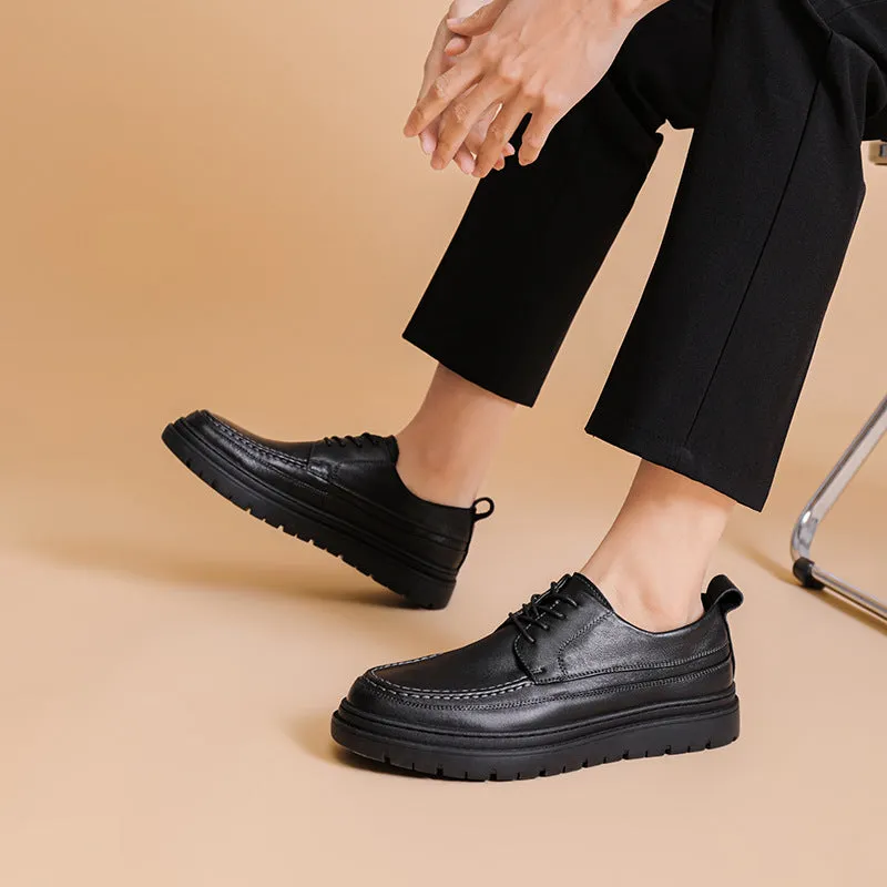 Men Retro Solid Cowhide Thick Soled Casual Shoes