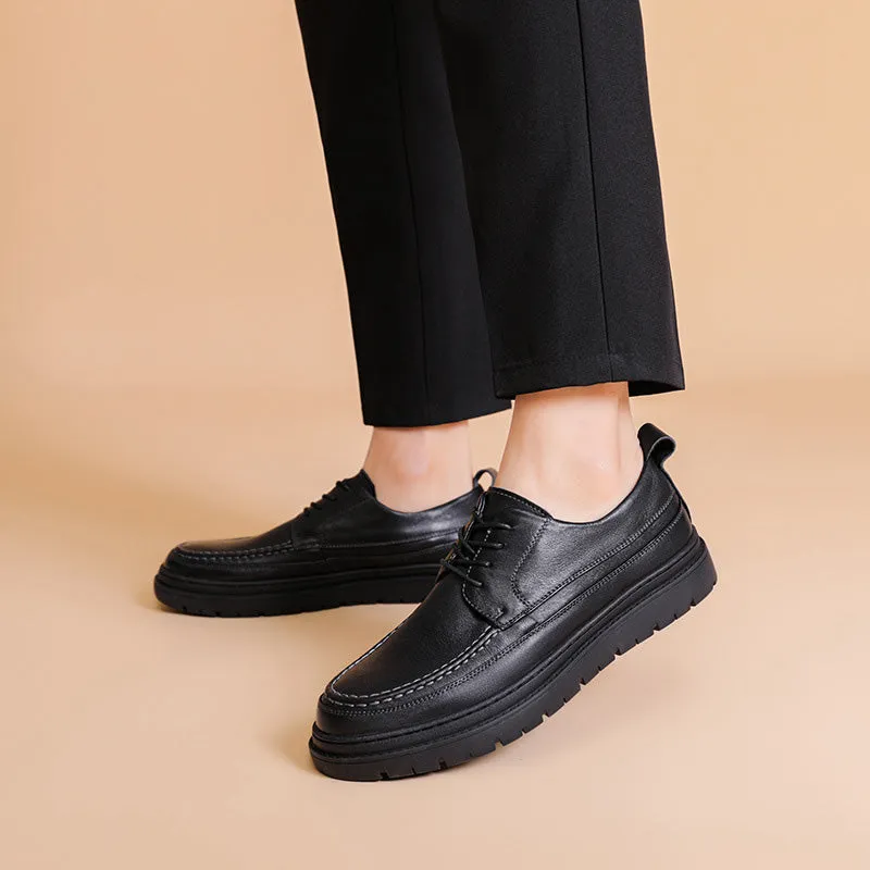 Men Retro Solid Cowhide Thick Soled Casual Shoes