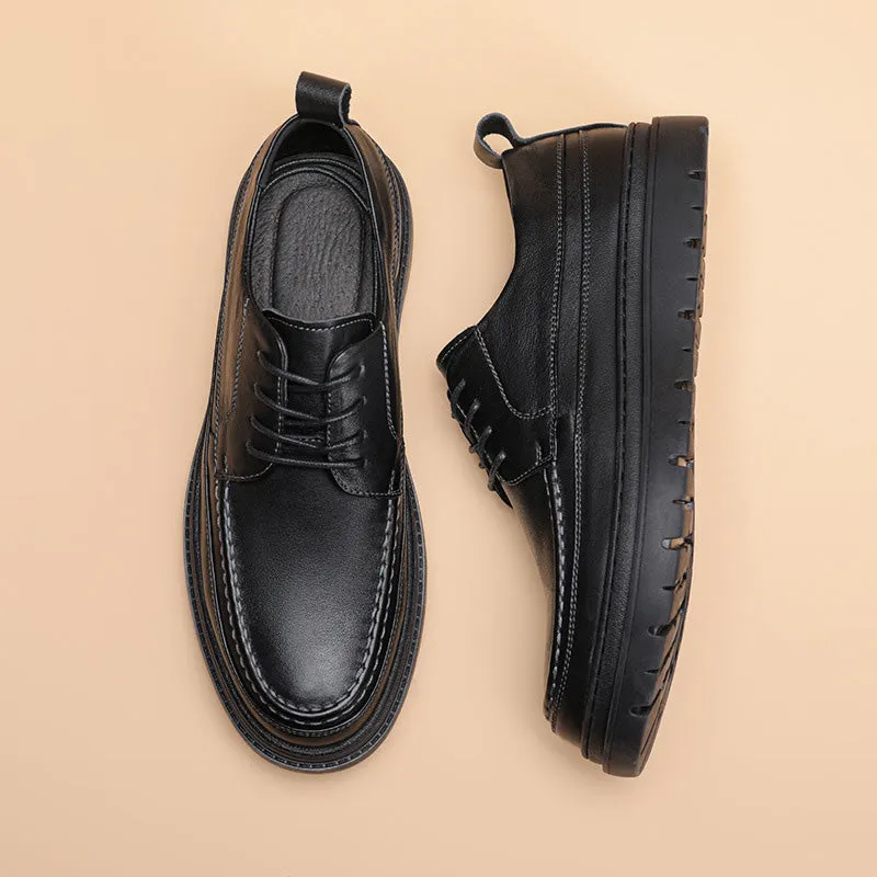 Men Retro Solid Cowhide Thick Soled Casual Shoes