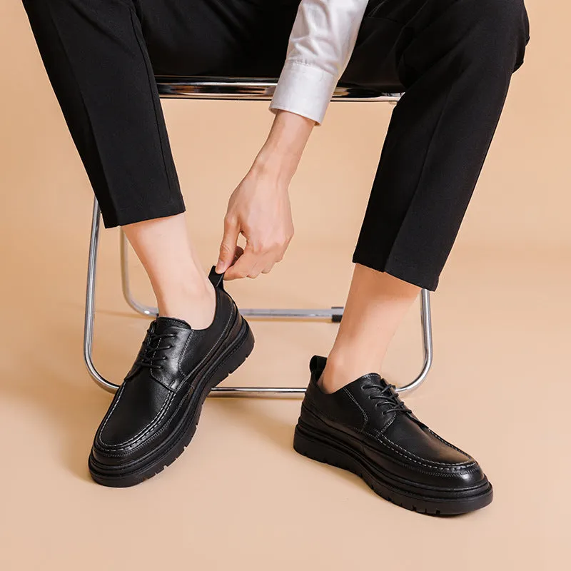 Men Retro Solid Cowhide Thick Soled Casual Shoes