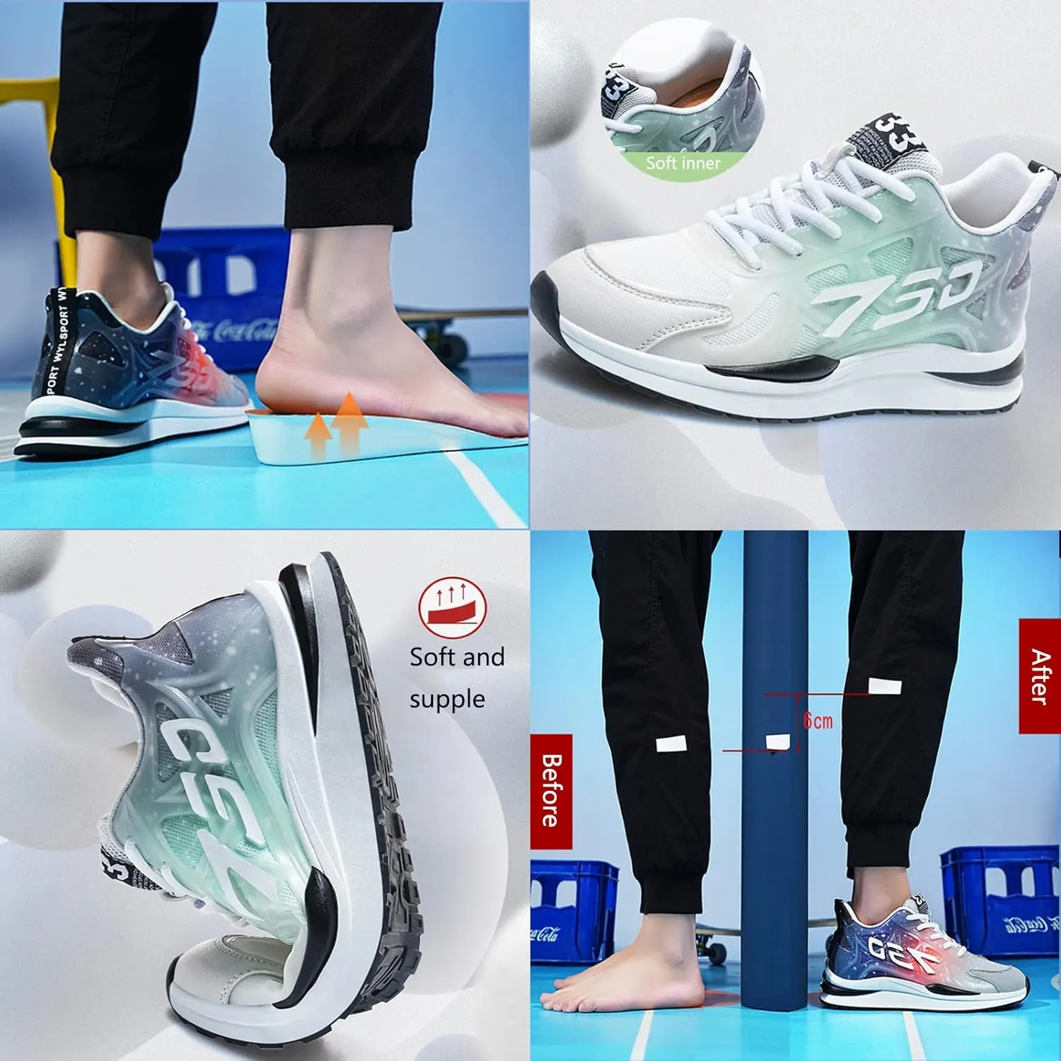 Men's Elevator Sneakers 2.36 Inch Invisible Height Increasing Lace up Fashion Sneakers