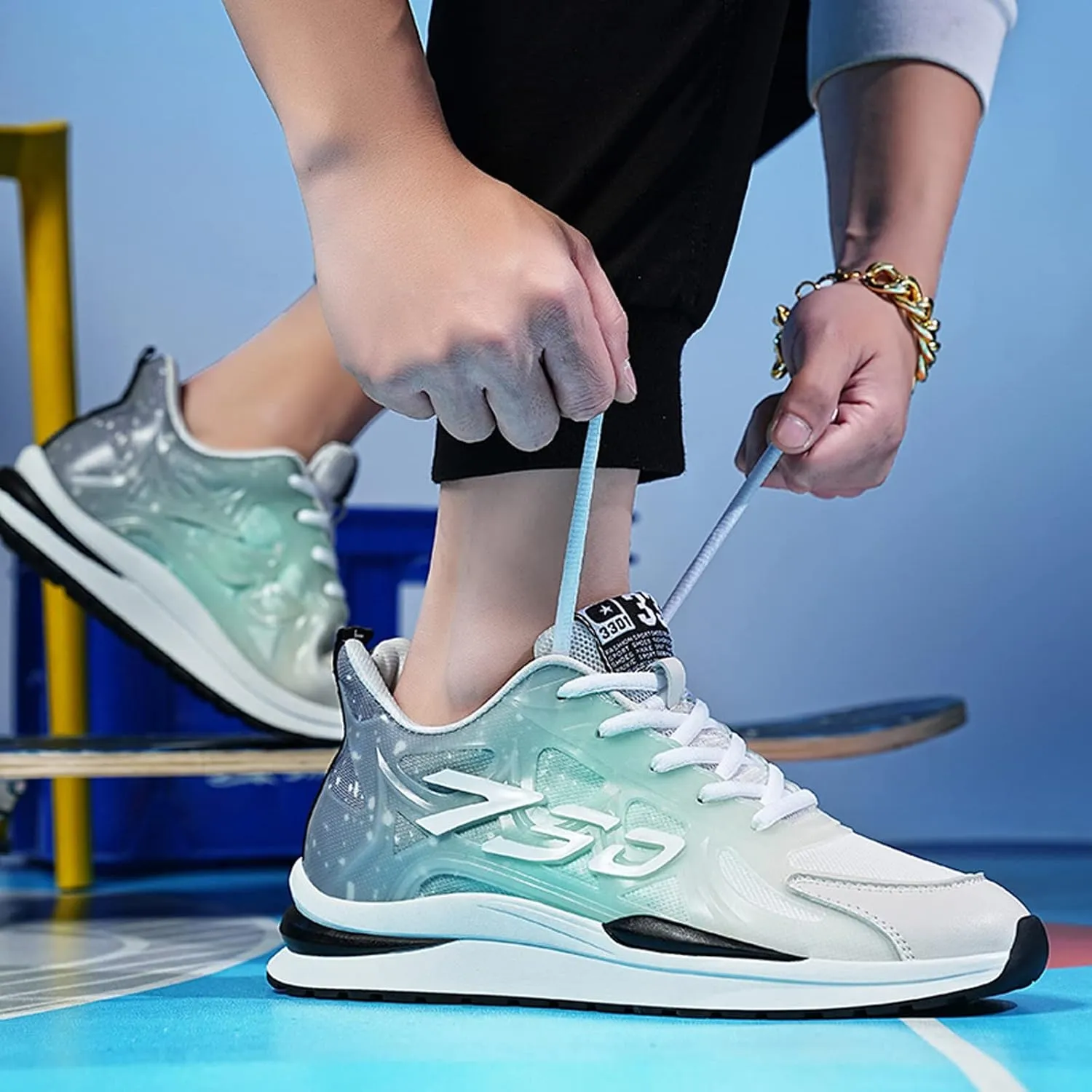Men's Elevator Sneakers 2.36 Inch Invisible Height Increasing Lace up Fashion Sneakers