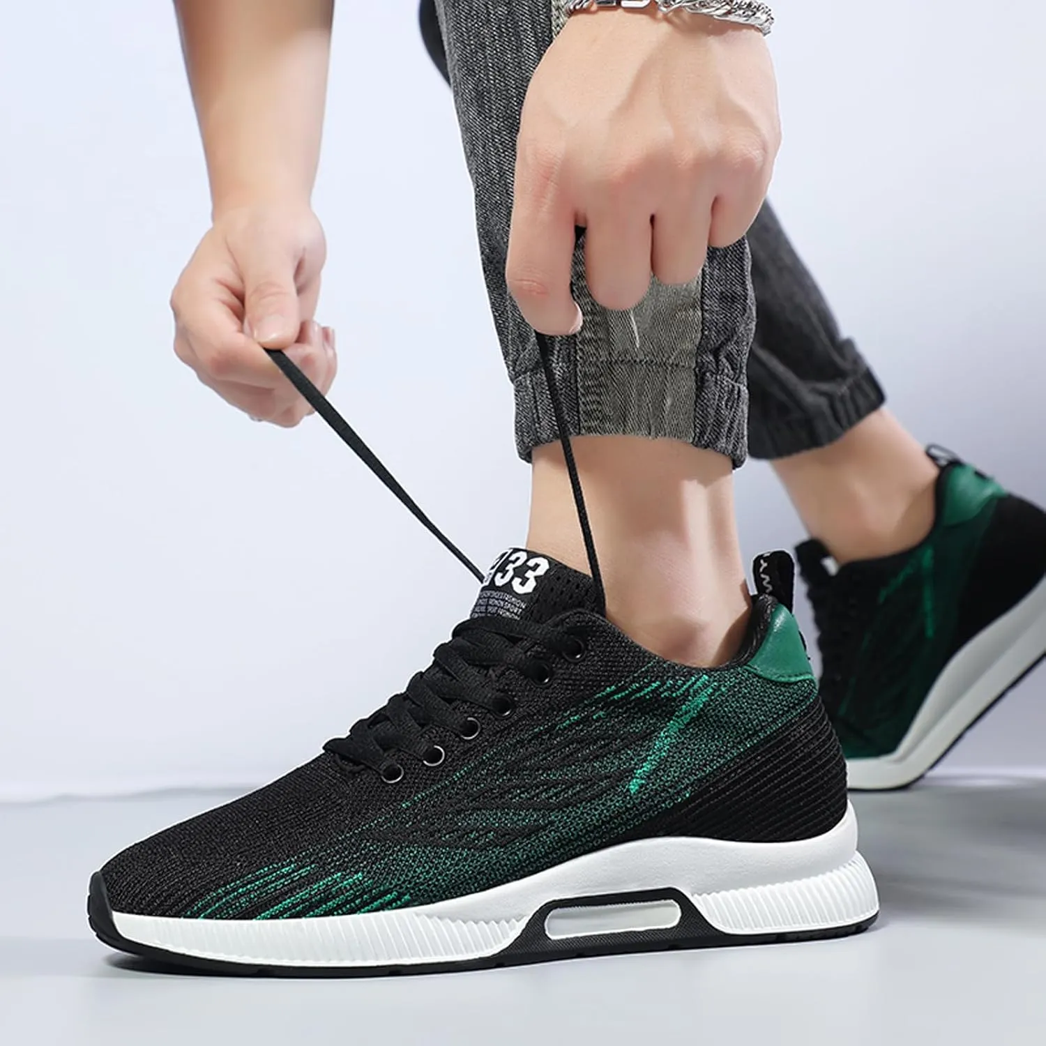 Men's Elevator Sneakers 2.36 Inch Invisible Height Increasing Lace up Fashion Sneakers