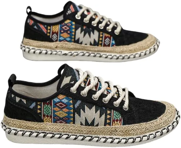 Men's Trendy Ethnic Style Low Top Skateboard Shoes, Comfy Non Slip Breathable Lace Up Sneakers for Men's Outdoor Activities