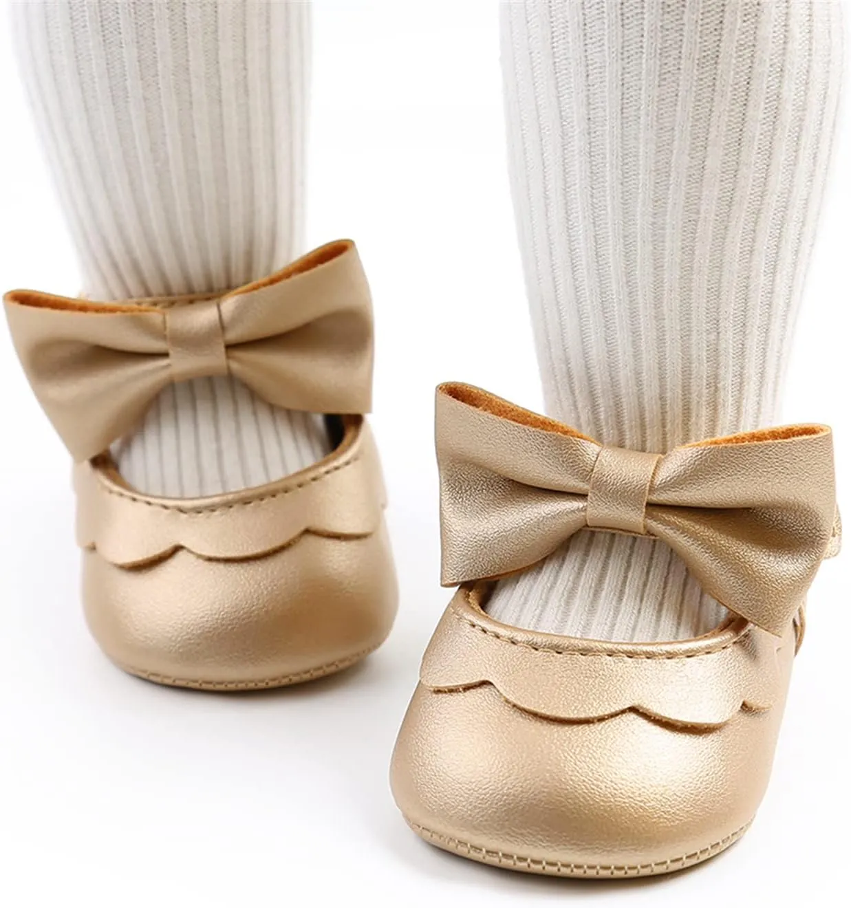 RVROVIC Baby Girls Shoes Soft Sole Mary Jane Flats Princess Dresses Shoes PU Cute Bow Prewalker