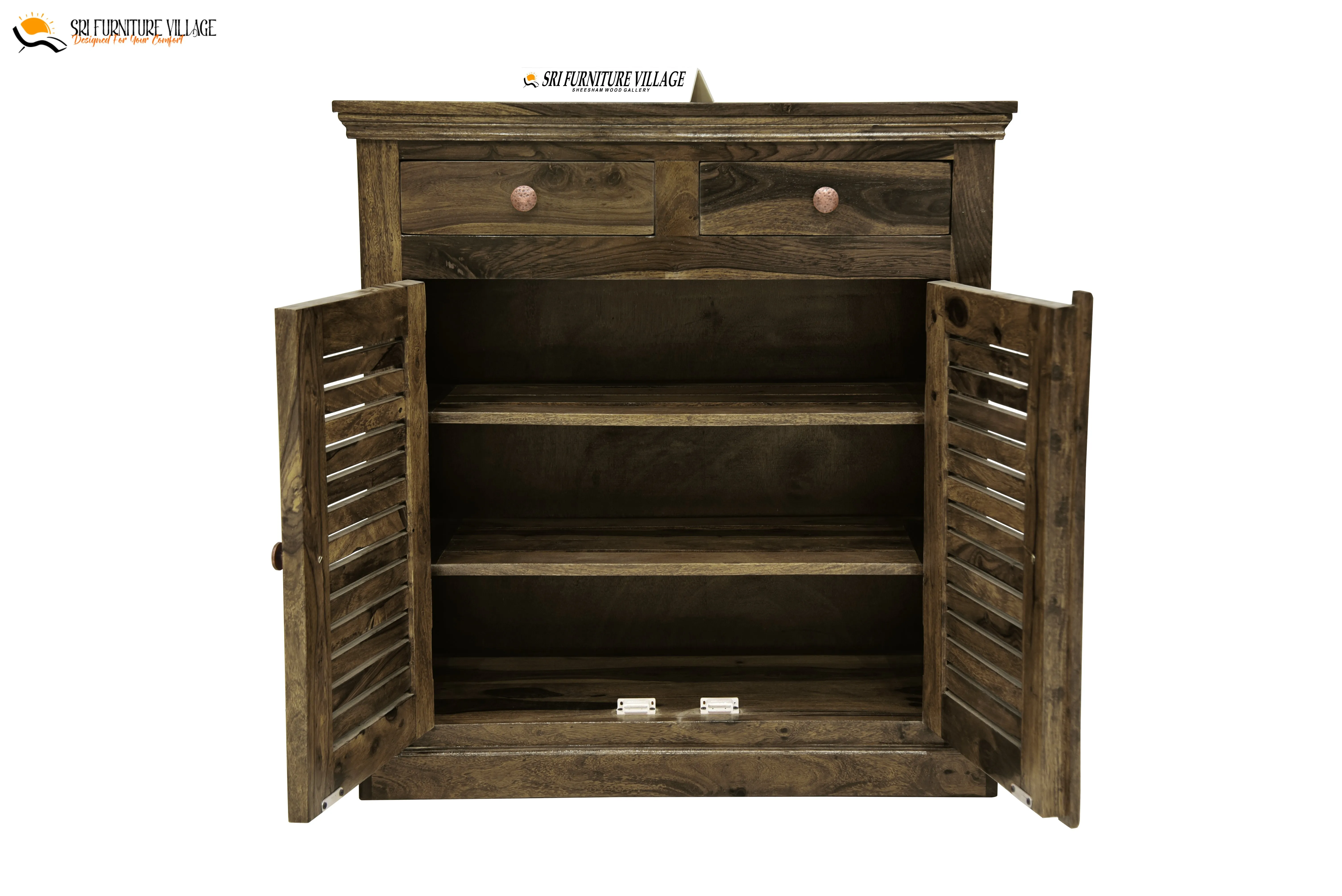 Solid Sheesham Wood Fanti Shoes Rack With Storage Drawer (Stone Finish) - 6235