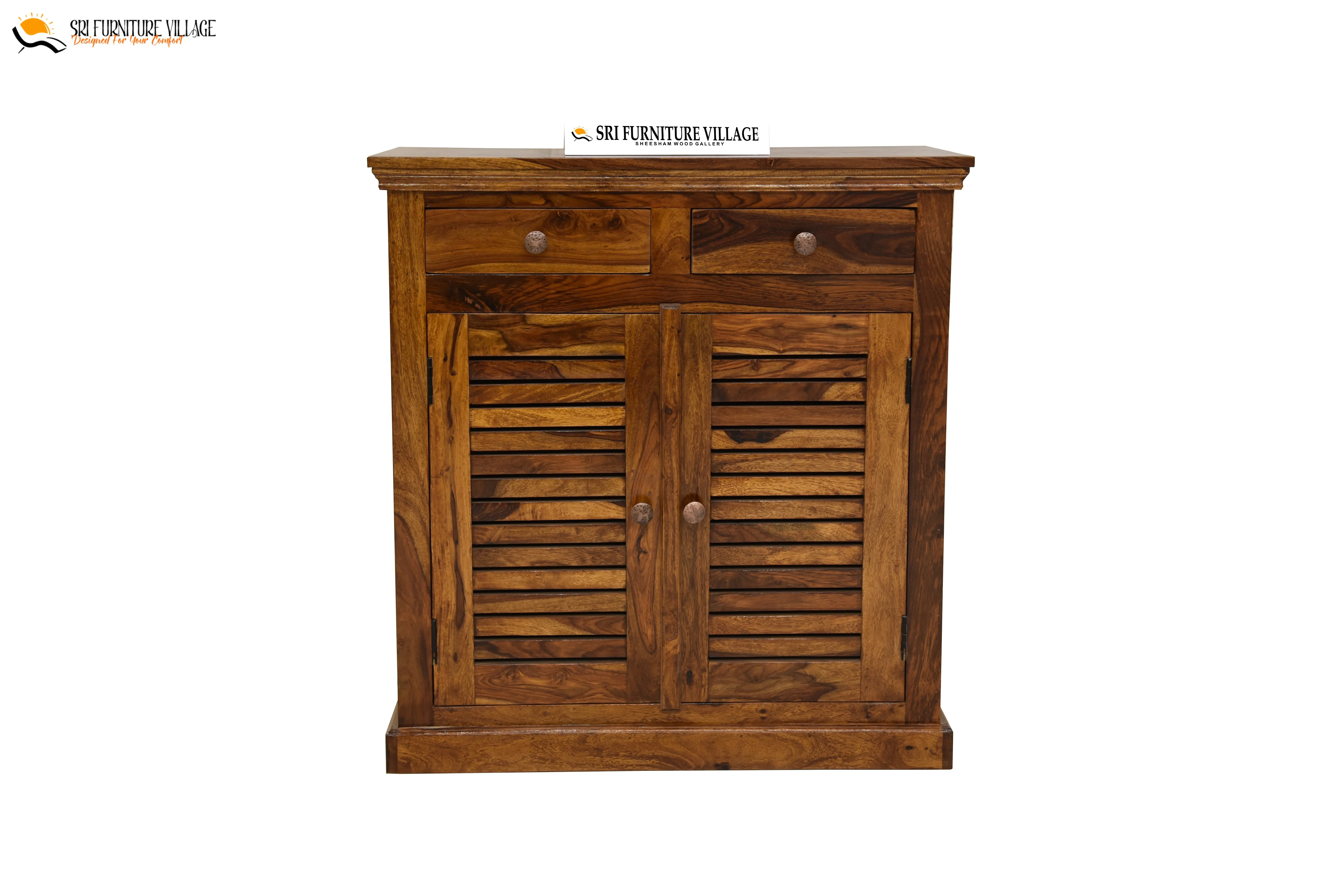 Solid Sheesham Wood Fanti Shoes Rack With Storage Drawer (Stone Finish) - 6235