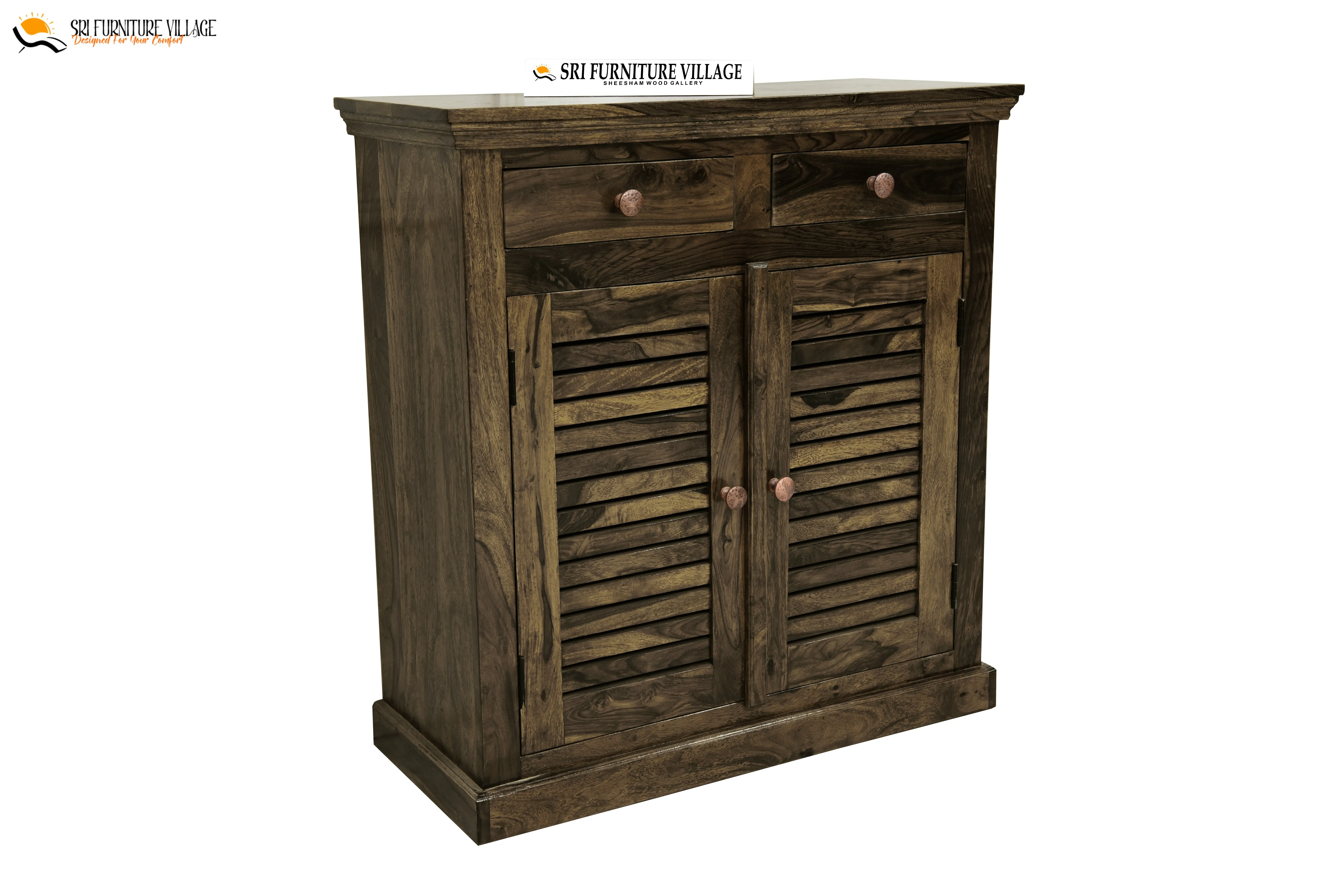 Solid Sheesham Wood Fanti Shoes Rack With Storage Drawer (Stone Finish) - 6235